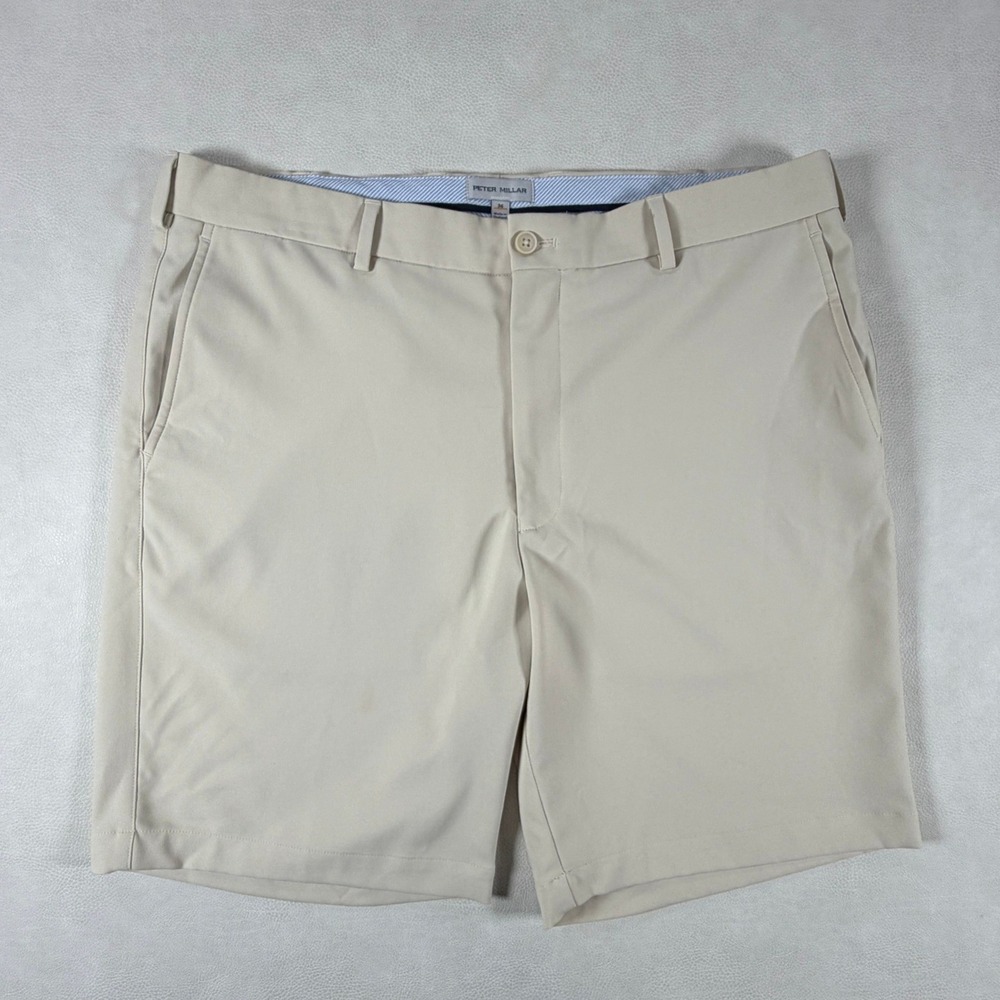 Peter Millar Salem Classic Fit Khaki Performance Golf Shorts Mens 36 Tan Stretch